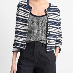 빈스 여성 스트라이프 면 가디건 VCSW5F021N2