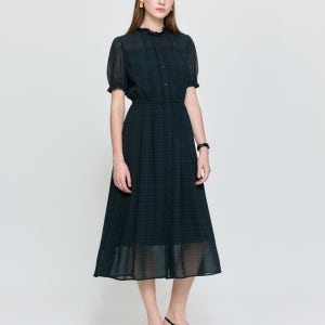 [헤지스 여성] 쉬폰 체크 원피스 다크그린 HSDR5C701E3