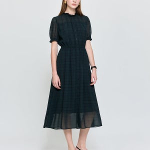 [헤지스 여성] 쉬폰 체크 원피스 다크그린 HSDR5C701E3