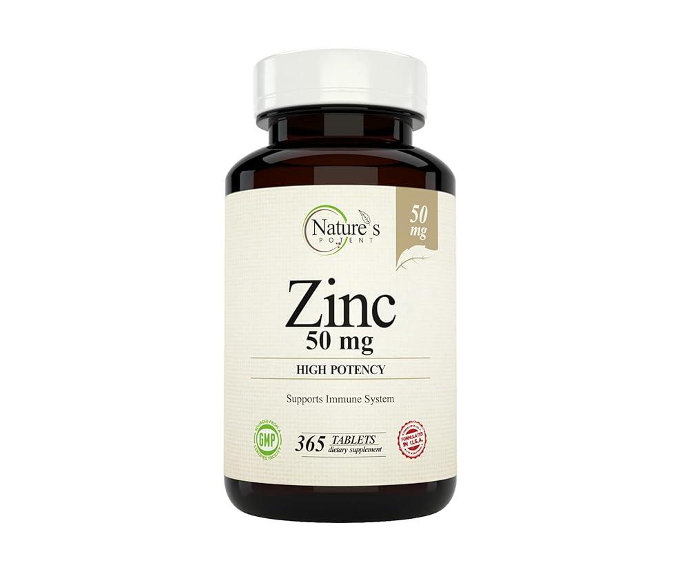 Nature’s Potent 아연 50mg 면역 지원 보충제 - 최대 및 <b>항산화</b> <b>건강</b>을 위한 고효능 천연 산화아연으로 미국에서 제조 365정 (1년 분량)  Nature’s Pot