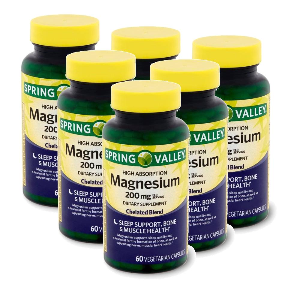 <b>스프링밸리</b> 마그네슘 200mg 킬레이트 블렌드 캡슐 Spring Valley Magnesium Chelated  6개  60정