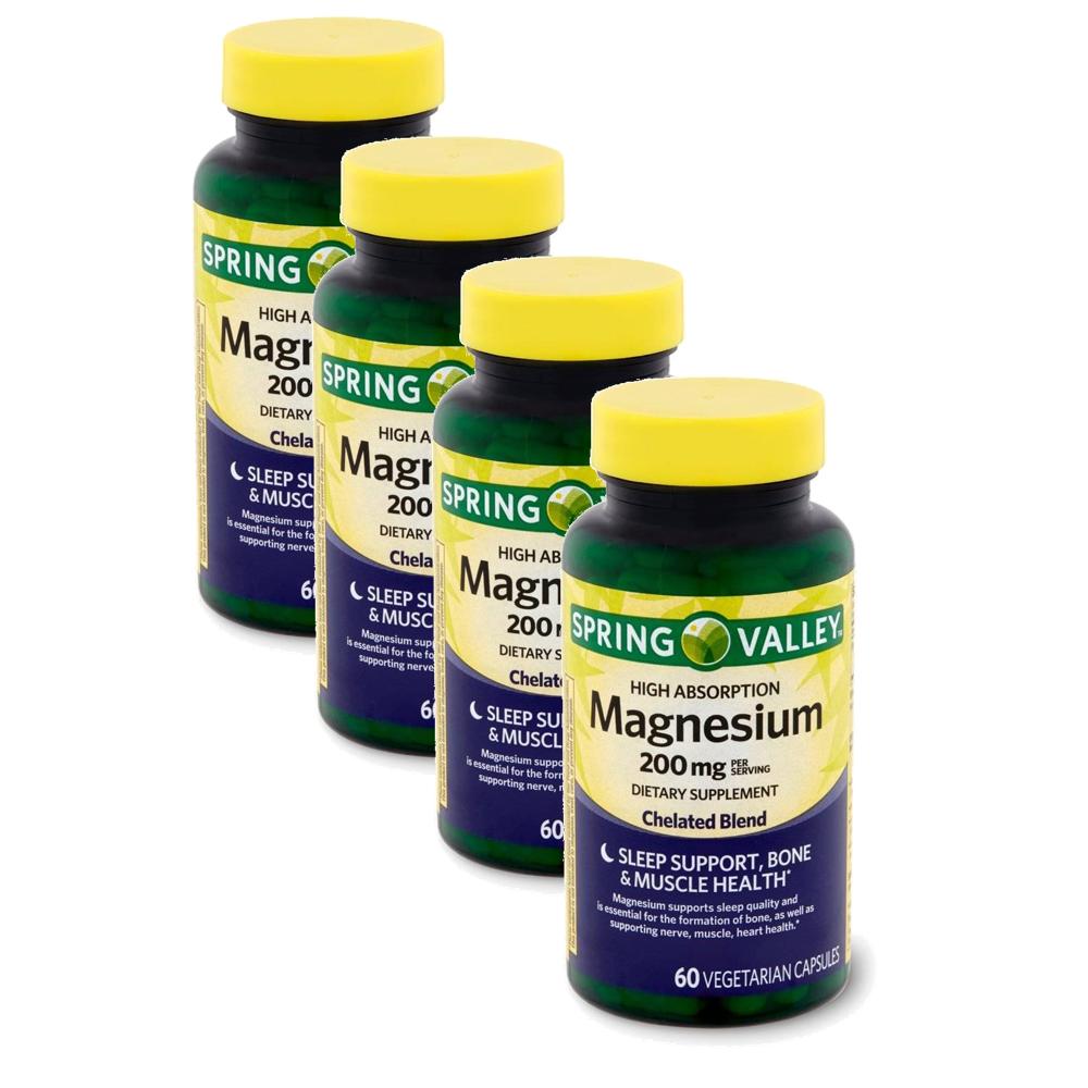 <b>스프링밸리</b> 마그네슘 200mg 킬레이트 블렌드 캡슐 Spring Valley Magnesium Chelated  4개  60정
