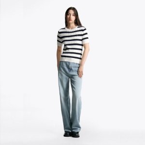 [롯데백화점] 타미힐피거 여성 케이블 크루넥 반팔 스웨터 T22F6KTO030WT2 LE1219737037