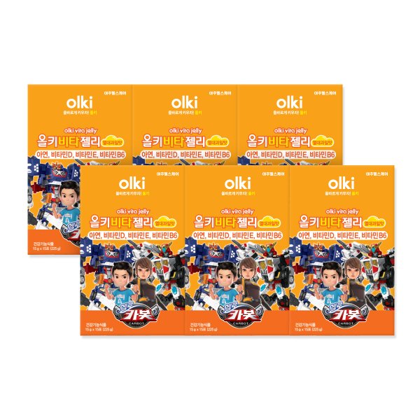 올레아 (아주헬스케어)올키X헬로카봇 비타젤리 열대과일맛 15포 6개 / <b>어린이</b>비타민 <b>키즈</b> 성장기 면역 아연 비...