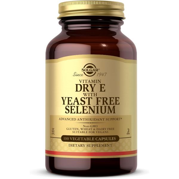 솔가 Solgar Dry Vitamin <b>E</b> <b>with</b> Yeast-Free Selenium - 100 Vegetable Capsules - Advanced Antioxidant Sup