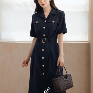 [세련미/격식룩/MADE]테리아 골드 버튼 벨트 원피스