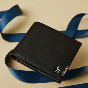 [헤지스 액세서리] [CHESTER] 블랙 체크장식 소가죽 반지갑 HJWA5F281BK