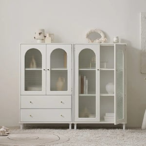 멜로우 E0등급 키큰 1600 모루유리 장식장 수납장 세트 JNF164C