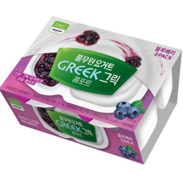 <b>풀무원다논</b> 맛있는 그릭 콩포트 블루베리 (140g2입) 280g 어린이간식 요거트 식사대용 자취 캠핑 혼밥 <b>간</b>