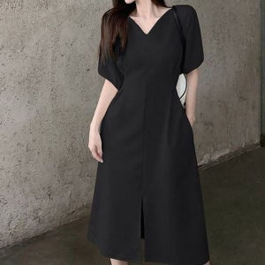 [모노무드] 모노무드 롱원피스 브이넥 심플한롱원피스 5부소매롱원피스 트