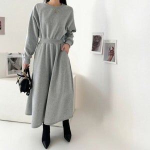 [모노무드] 모노무드 허리밴딩 시보리 스커트 가을 플레어 몸매커버 원피스