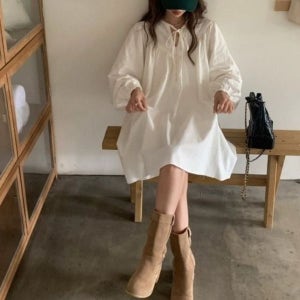 [모노무드] 모노무드 심플한원피스 테이트룩 패션 넥스트링 미디 원피스