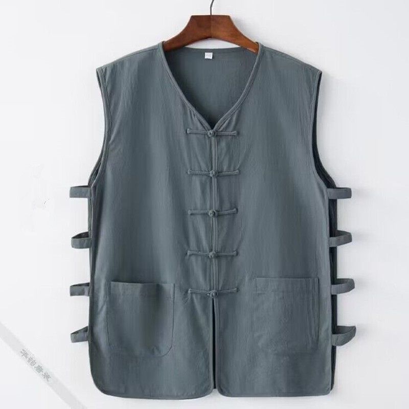 여름 절복조끼 남성 여성 민소매 노인 린넨 명상 조끼