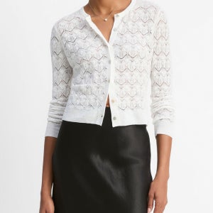 [빈스 여성] 화이트 짜임 면 가디건 VCSW5F012WT