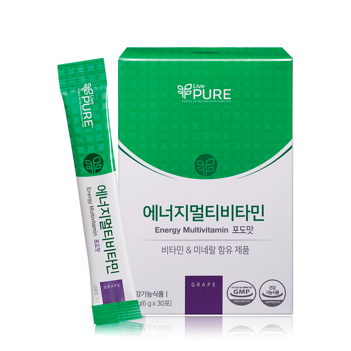 리브퓨어 <b>에너지 멀티비타민</b> 180g (<b>열대과일맛</b>/포도맛)  포도맛  1개  <b>6g</b>