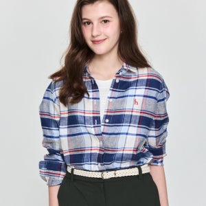 [헤지스 여성] 블루 체크 린넨 셔츠 HSSH5B321B2
