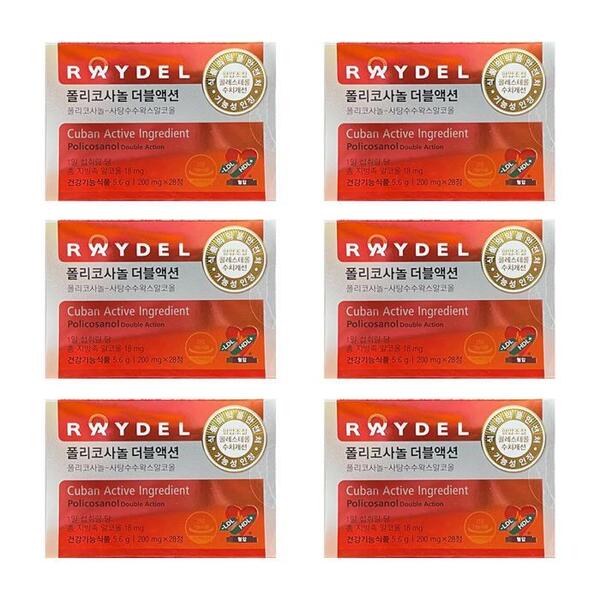 <b>레이델코리아</b> RAYDEL <b>레이델</b> 폴리코사놀 더블액션 200mg x 28정 6박스 HIS (12579855)