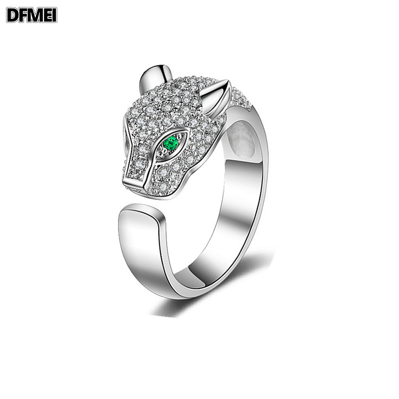 DFMEI 큐빅 호피 머리 반지 여성스러운 표범 오픈 링 액세서리  화이트골드J0305