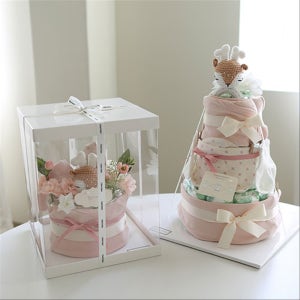 너에게 보내는 첫선물 풀세트 3단 기저귀케이크(핑크), 앙앙기저귀케이크 ❤️