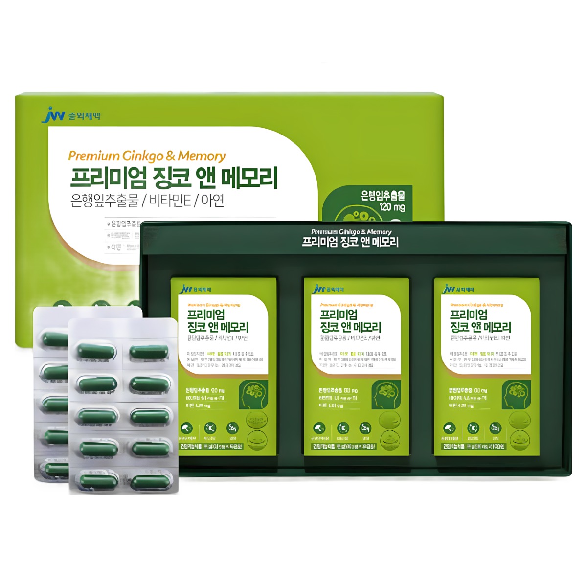 은행잎추출물 120mg / JW 중외제약 프리미엄 징코앤메모리 90캡슐(3개월분) 기억력 개선 / 혈행개선 / 아연 비타민E 함유  90정  1개