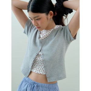 [에잇세컨즈] 솔리드 포인텔 반소매 카디건 그레이 (165742AYA3)