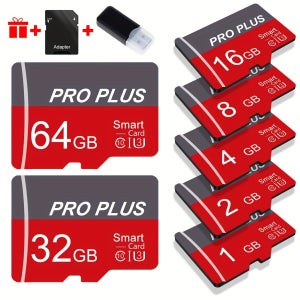 64GB, 32GB, 16GB, 8GB 크기로 제공되는 메모리 카드 1개, 카드 리더기 및 SD 어댑터 포함. 4GB, 2GB, 1GB 고속 Micro SD 카드 특징이며,