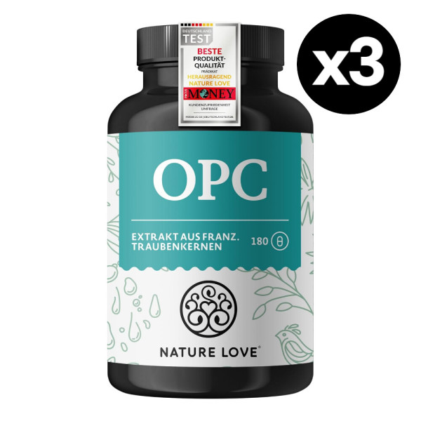 NATURE LOVE OPC 포도씨 추출물 800mg 180캡슐 x3통 비타민C <b>스트레스</b> 완화 네이쳐<b>러브</b> 독일 직배송