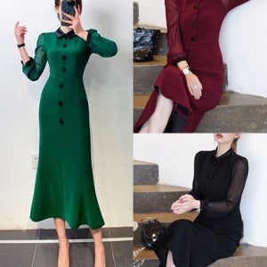 시스루 소매 H라인 카라 원피스 (3colors) 졸사 졸업사진컨셉 경성의복