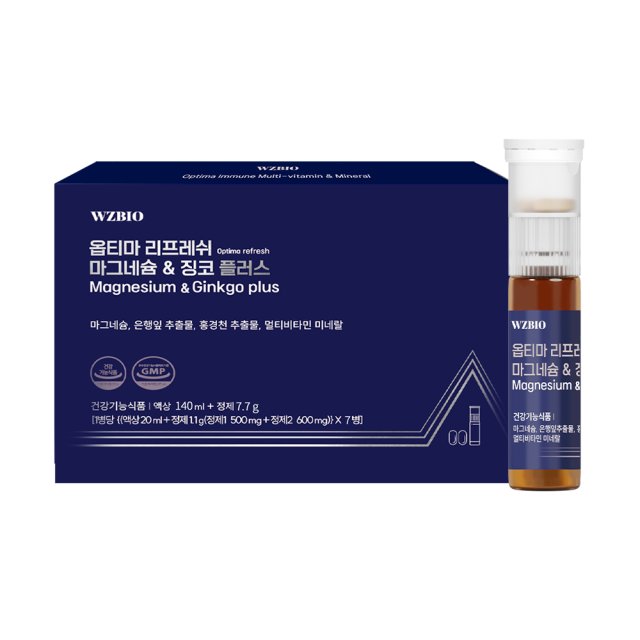 더블유젯바이오 <b>옵티마</b> 리프레쉬 마그네슘 &amp; 징코 플러스 (액상 20ml + 정제 1.1g) x 7개입, 1개