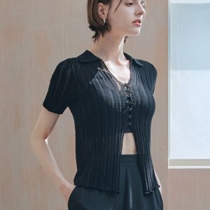 르제로 아이스 펀칭 카라 가디건 / 블랙