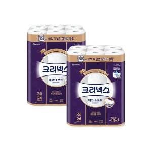 크리넥스 화장지 3겹 데코앤소프트 와이드 33m 24롤 2팩