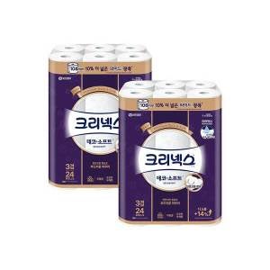 크리넥스 화장지 3겹 데코앤소프트 와이드 33m 24롤 2팩