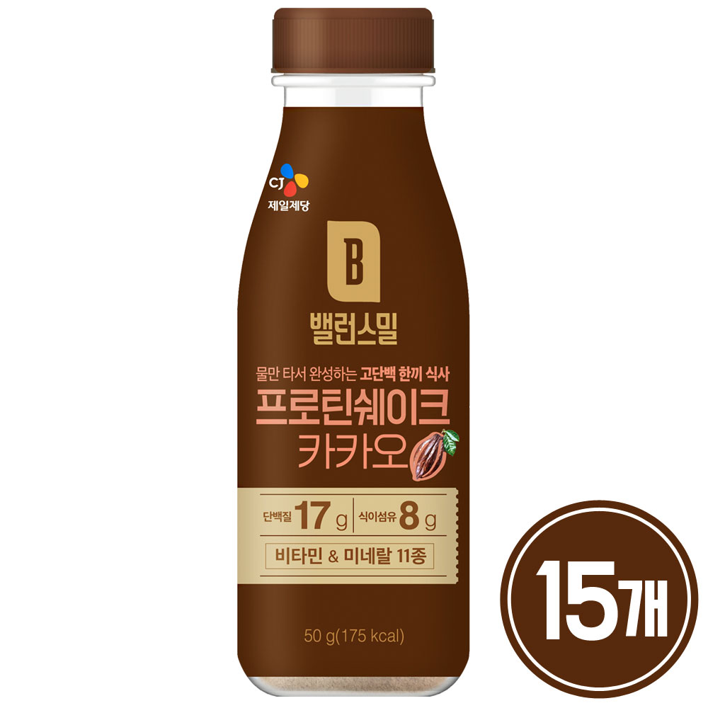 <b>CJ제일제당</b> 밸런스밀 프로틴 쉐이크 카카오  50g  15개