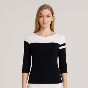 여성 니트 블럭형 칠부 라운드(X2TLT7440BK)