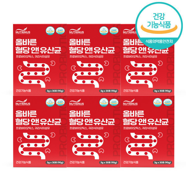뉴트리너스 프로바이오틱스 혈당앤유산균 장건강 프로바이오틱스 식후혈당케어 30포 6통