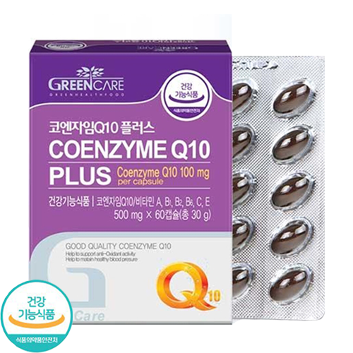 <b>그린케어</b> 코엔자임Q10 플러스 <b>혈압</b> 낮추는 코큐텐 항산화 영양제  2개  60개