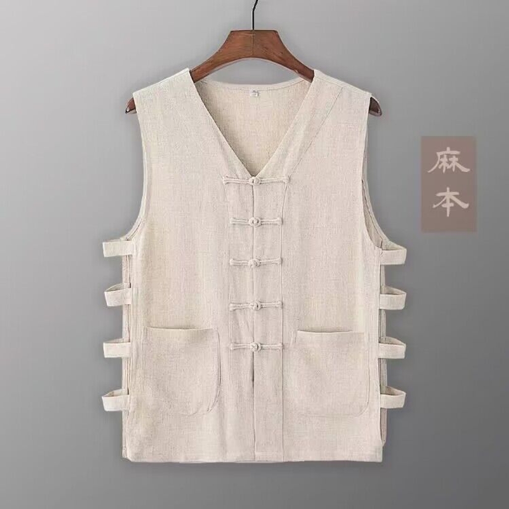여름 절복조끼 남성 여성 민소매 노인 린넨 명상 조끼 M