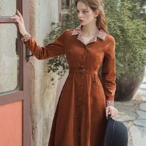 플라워 카라 브라운 골덴 원피스 졸사 졸업사진컨셉 경성의복