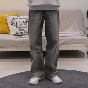 행텐 히든밴딩 슈퍼와이드 데님팬츠_더스티블루