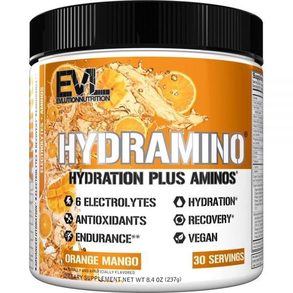bcaa 에너지 단백질 <b>에볼루션 뉴트리션</b> 하이드라미노 수분 증산기 6가지 전해질 모두 <b>비타민 C</b> &amp; B 체액 부스팅 아미노 코코넛 워터 지구력 제 30인분 오렌지 망고  Orang