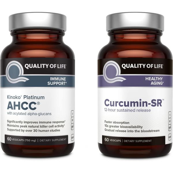 Quality of Life Kinoko Platinum AHCC Mushroom Extract and Microactive <b>Curcumin</b> <b>SR</b> - Bundle  Quality