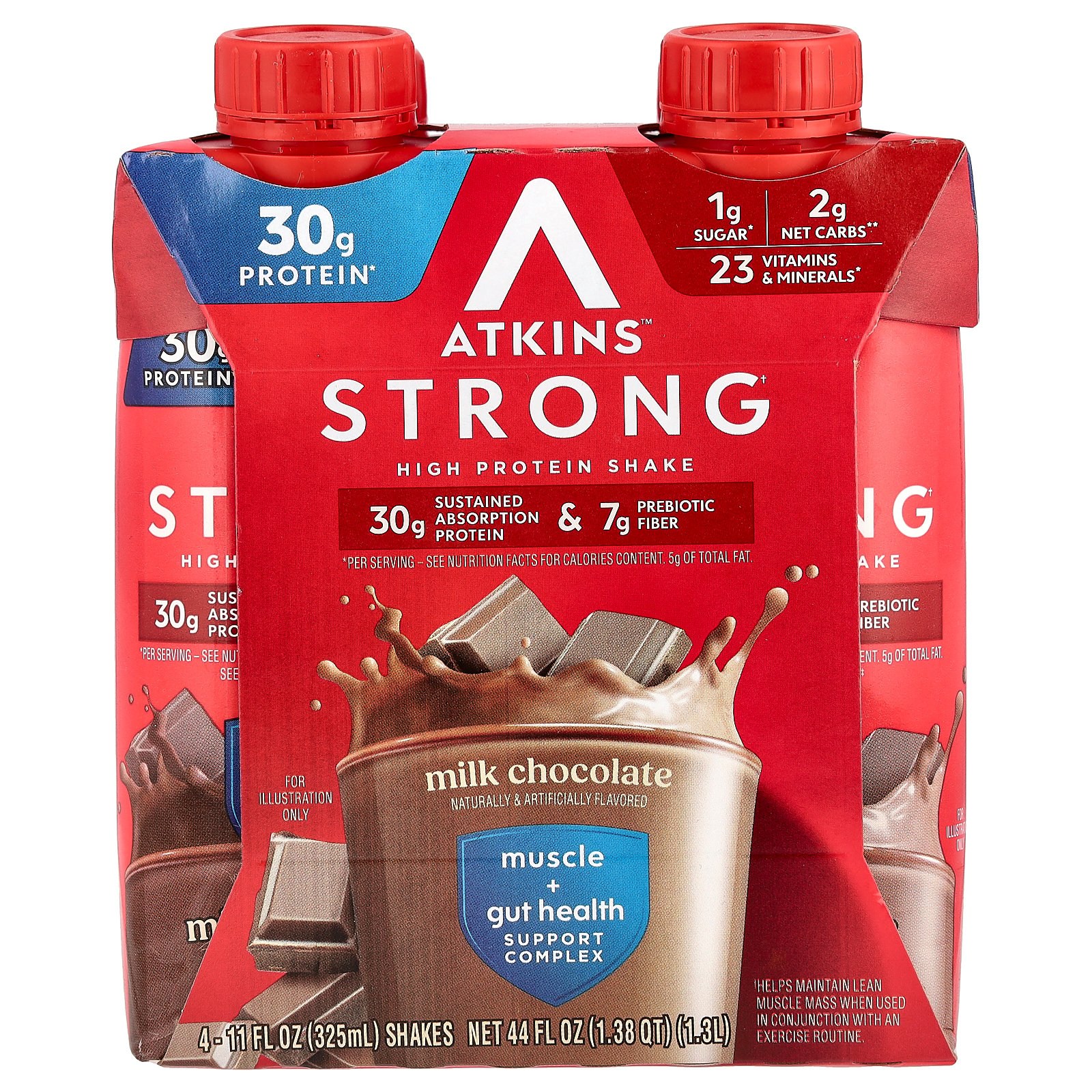 Atkins <b>Strong</b> High Protein Shake Milk Chocolate 4 Shakes 11 fl oz 325 ml Each  Atkins  <b>Strong</b>  High