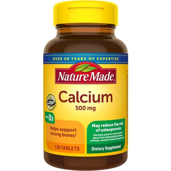 Nature Made Calcium 500 mg with Vitamin D3 Dietary Supplement for Bone Support 130 Tablets  Unflavor