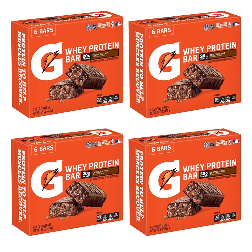 <b>게토레이</b> 웨이 프로틴바 초콜릿칩 80g 6개입 4팩 <b>Gatorade</b> Whey Protein Bar Chocolate Chip 2.8oz  4개