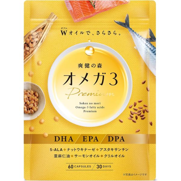 겐키오 토도케루한 숲 오메가3 프리미엄 피쉬오일 <b>DHA EPA DPA</b> 나토키나아제 고함량 아스타잔틴 5-<b>ALA</b> 아마씨유 크릴오일 30일분 (1봉지)  1개  60정