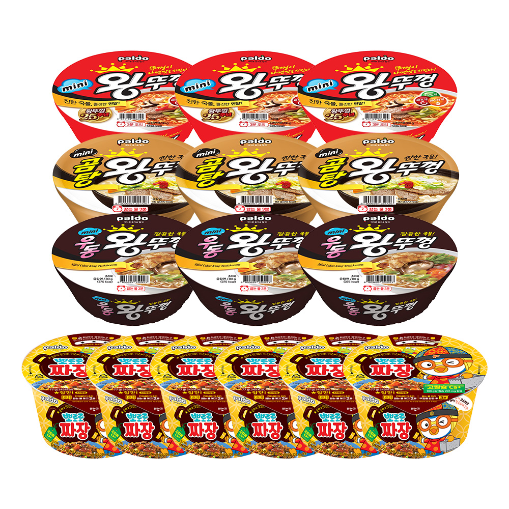 팔도 NEW 뽀로로짜장컵라면77g x6개+미니왕뚜겅80g 3종(오리지널3+우동3+곰탕3)