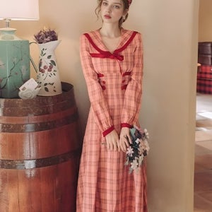 [대여] 핑크 체크 리본 세일러 카라 원피스 졸사 졸업사진컨셉 경성의복