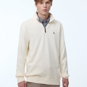 [헤지스 남성] [반값세일][스테디셀러]크림 단색 면 반집업티셔츠 WHTS3D433CR