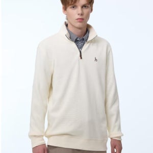 헤지스 남성 반값 스테디셀러 크림 단색 면 반집업티셔츠 WHTS3D433CR