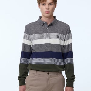 [헤지스 남성] 매장정품 헤지스 23FW 반값세일스테디셀러그레이 컬러블록 면 긴팔카라티셔츠 WHTS3D532G3